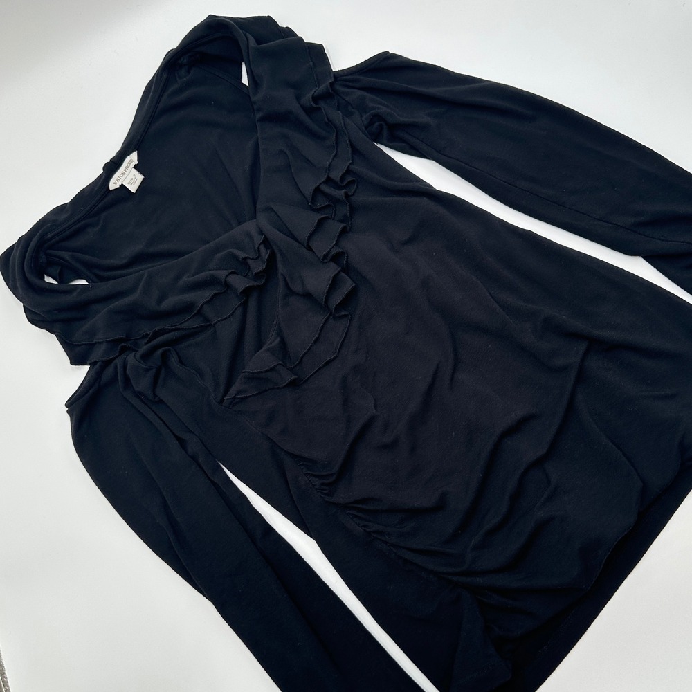 Boston Proper Cold Shoulder Top Womens Size S Black Excellent Ruffle Ruched Chic